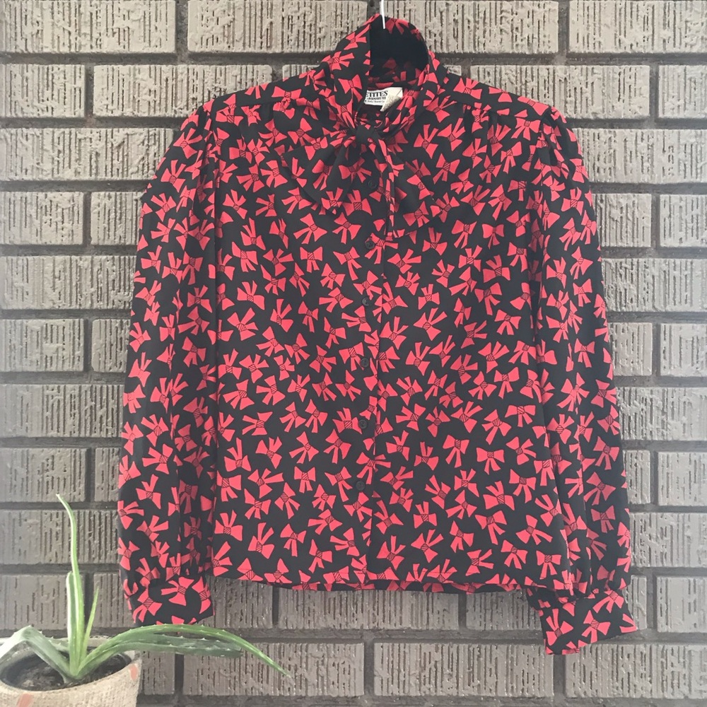 Petites by Jonquil • Red & Black Bow Tie Print